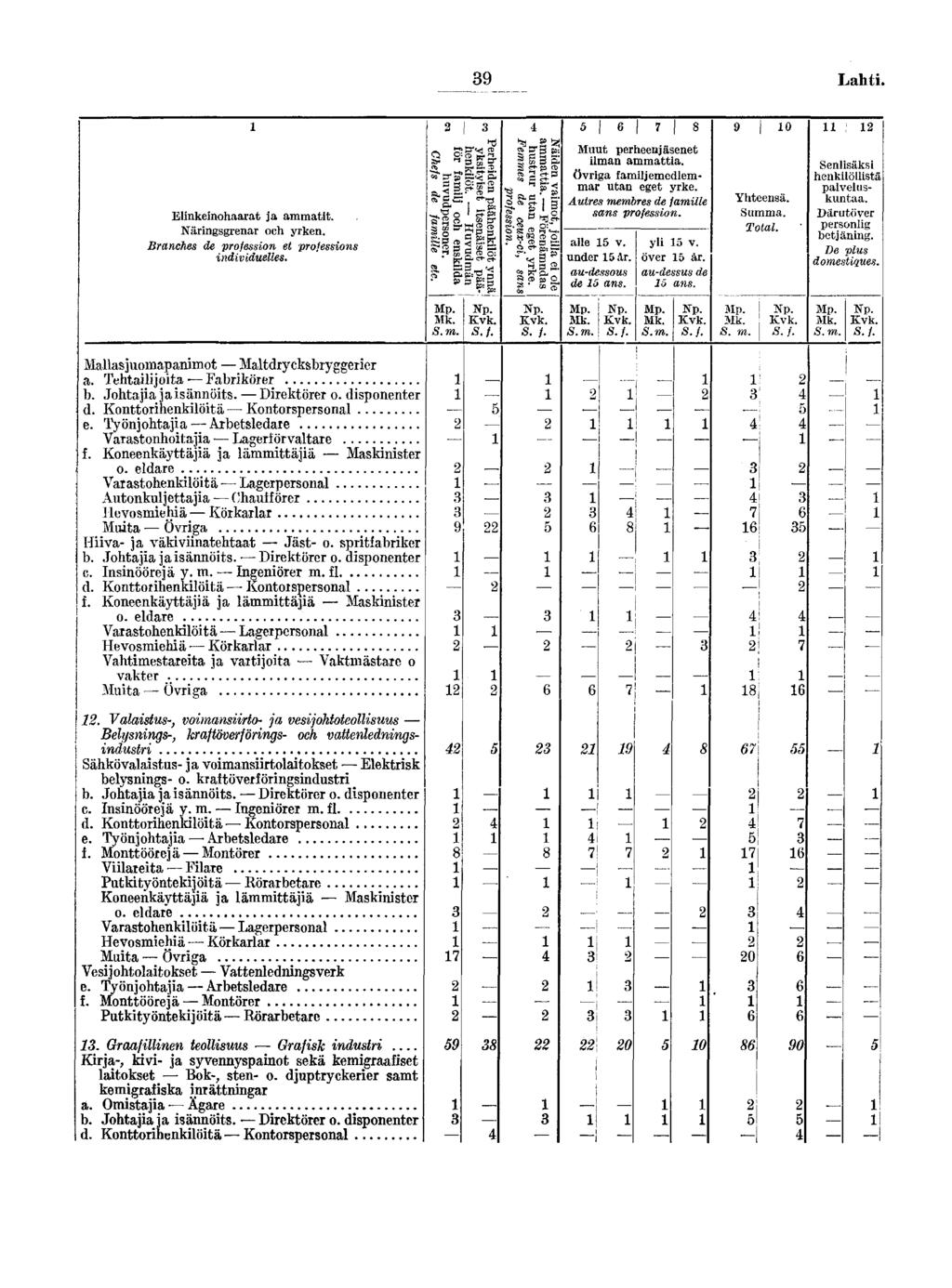 Laht 0 Elnkenohaarat ja ammatt Närngsgrenar och yrken Branches de professon et professons ndvduelles S m S/ Is S / Muut perheenjäsenet lman ammatta Övrga famljemedlemmar utan eget yrke Autres membres