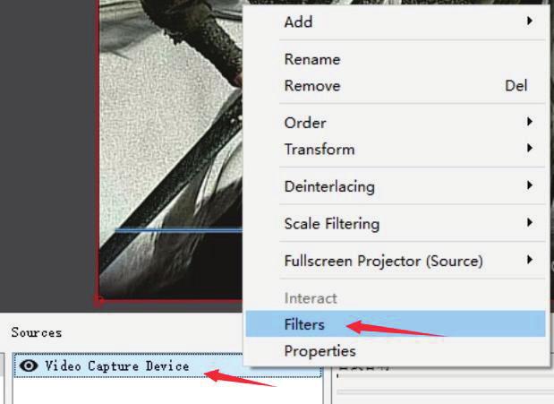 Klikkaa Video Capture Device oikealla hiirennapilla ja klikkaa Filters.