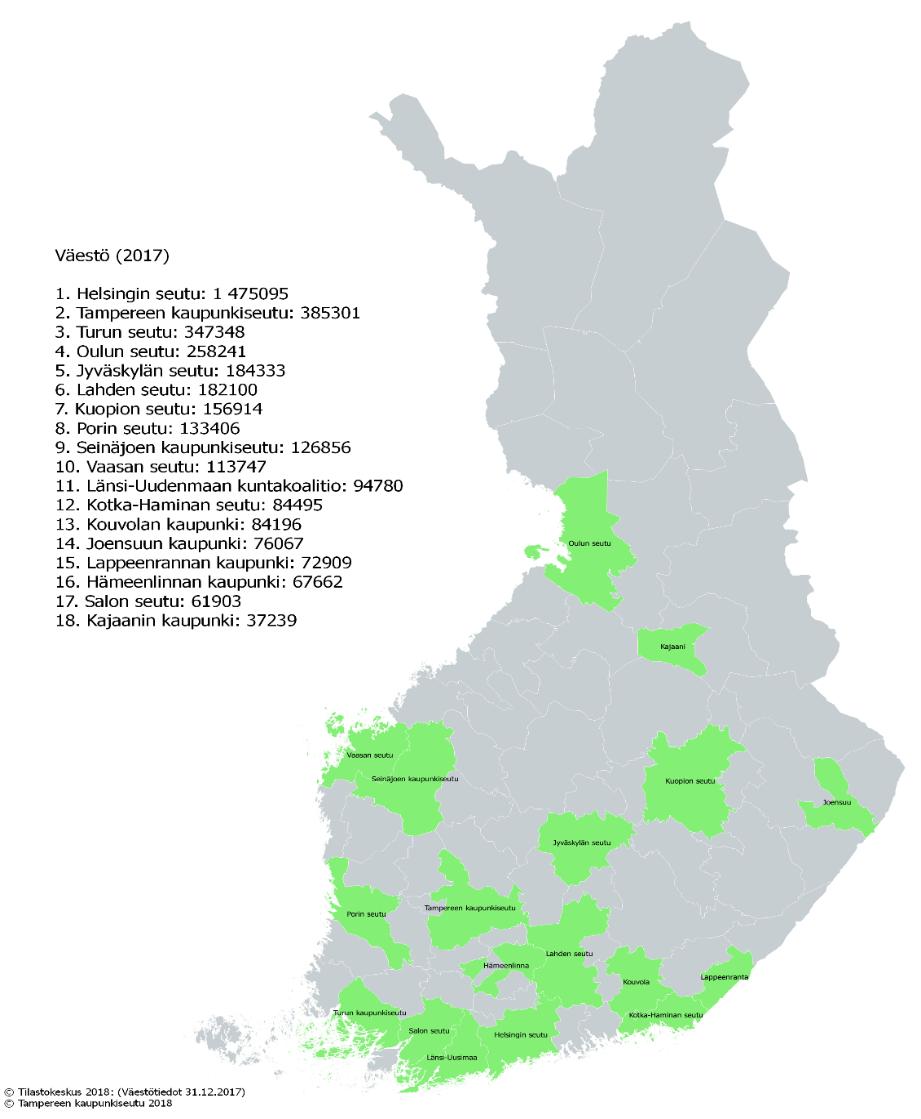 KUVA 1. MAL-verkoston jäsenkunnat ja -seudut vuonna 2018. Ohjausryhmä ja koordinointi Ohjausryhmä jatkaa toimintaa kokoontumalla tarpeen mukaan viisi kertaa vuodessa.