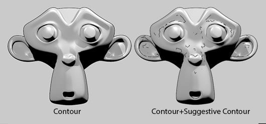 Suggestive contour täydentää yksityiskohtia, jotka jäisivät piirtämättä pelkällä contour valinnalla.