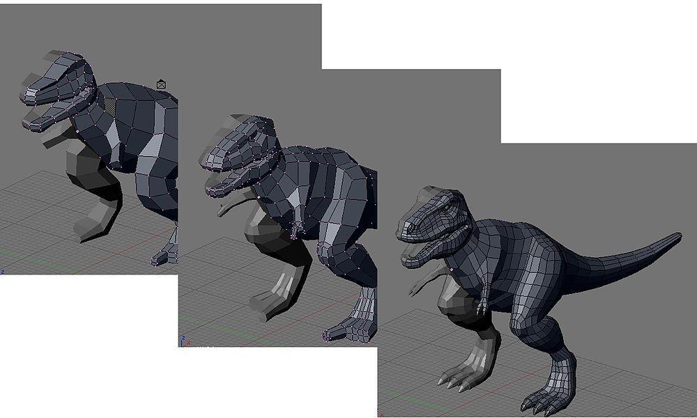 15 Kuva 23. yksityiskohtien lisääminen kappaleeseen box modelingtekniikalla. Huomaa miten polygonien määrä lisääntyy yksityiskohtia lisätessä. (Blender Wiki 2016a) 2.3.2 Topologia Sanalla topologia viitataan 3D-kappaleen pinnan geometrisiin ominaisuuksiin.