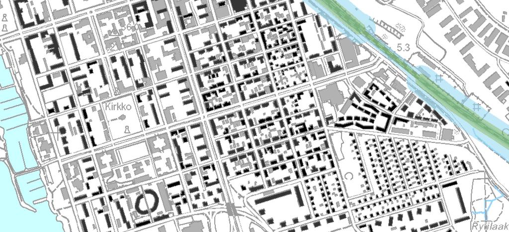 Vaasan keskustan osayleiskaavan melu- ja tärinäselvitys Liite 1.1 Tärinän riskialueet, uudet asuinrakennukset 28.5.
