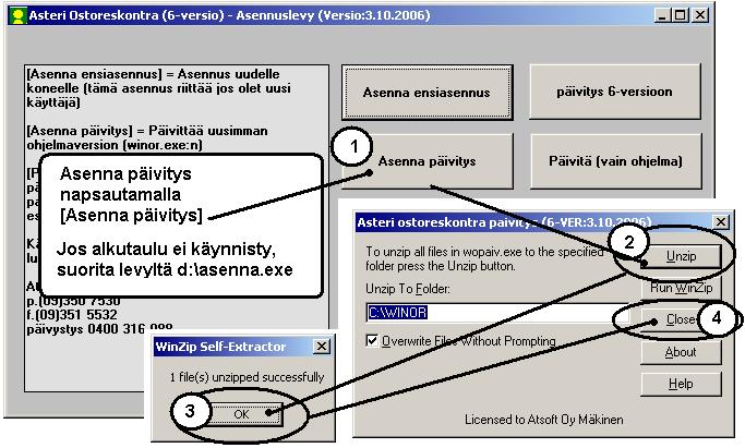 1 PÄIVITYKSEN ASENTAMINEN Jos et tee päivitystä netistä, käytä cd:tä. Laita cd asemaan. Sulje ostoreskontraohjelma. Jos alkutaulu ei käynnisty, valitse Käynnistä Suorita.