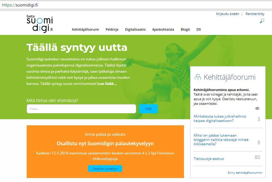 lisia palveluita. Palvelun nimeksi tuli Suomidigi (kuva 4). Suomidigi auttaa julkisen palvelun organisaatioita digitalisaatiossa.