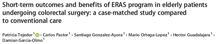 Coloerctal Dis 2018 312 ERAS vs ei-eras hoidettua, yli 70v, tapaus-verrokki ERAS