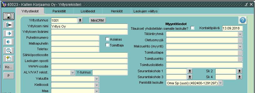 2.4 Yritysrekisteri Yritystiedot Pankkitili laskulle (jos valittu) Mikäli asiakkaiden taakse on määritelty erikseen laskun pankkitili,