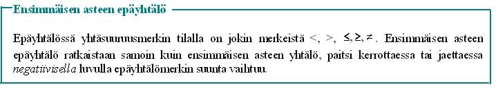 14. Epäyhtälön ratkaiseminen graafisesti Esimerkki 1. Ratkaistaan epäyhtälö 9 x 16 x ja havainnollistetaan ratkaisua lukusuoralla.