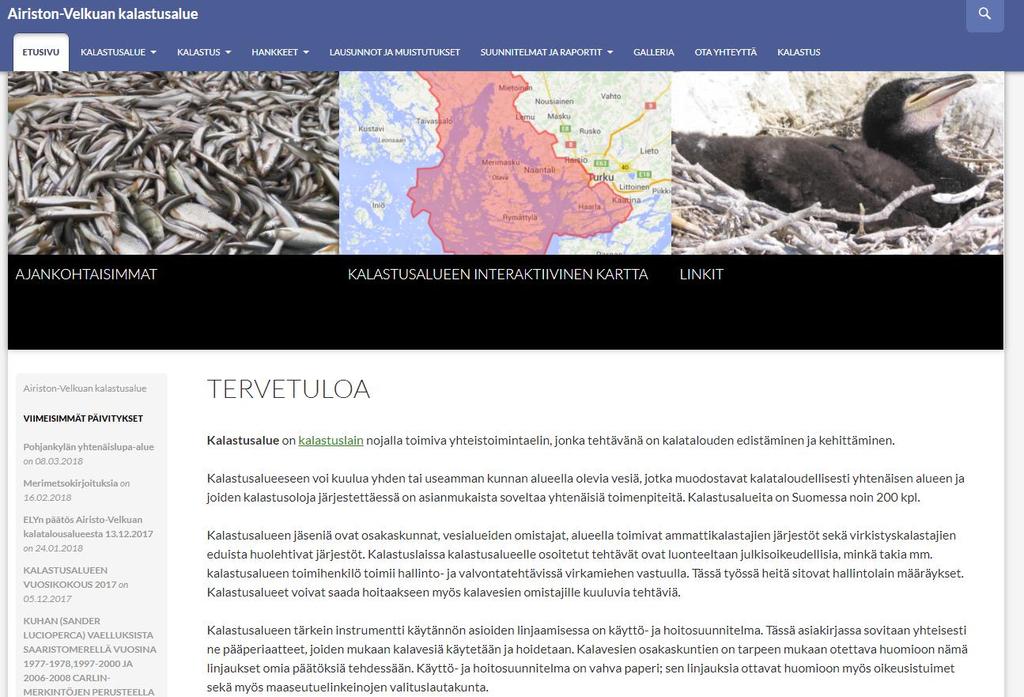 Kalastusalueen kotisivut toimivat