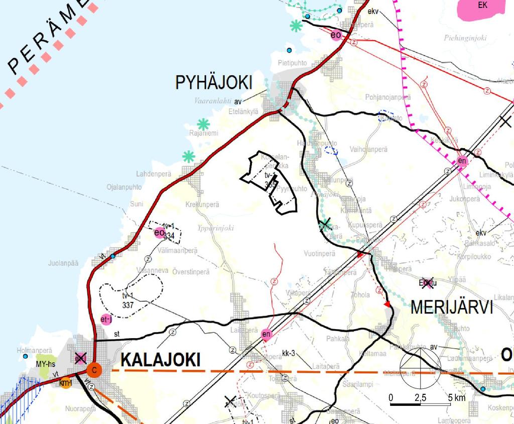 14 Kuva 10. Ote Pohjois-Pohjanmaan 3. vaihemaakuntakaavaehdotuksesta. Puskakorvenkallion tuulivoimapuiston suunnittelualue on merkitty mustalla aluerajauksella.