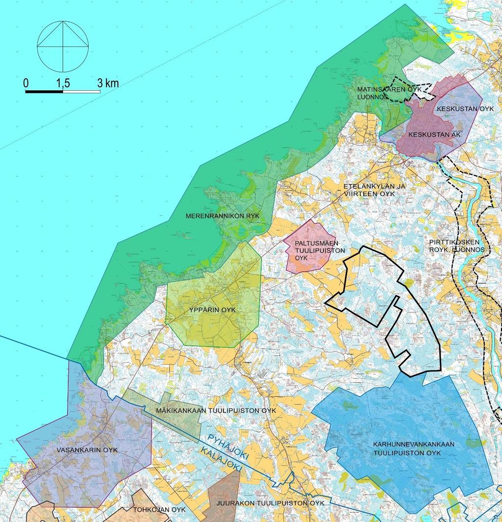 15 Suunnittelualueen pohjoispuolella noin 1,4 kilometrin päässä suunnittelualueen rajasta sijaitsee Etelänkylän ja Viirteen osayleiskaava (18.5.2005), länsipuolella noin 3 kilometrin etäisyydellä on voimassa Yppärin osayleiskaava (19.