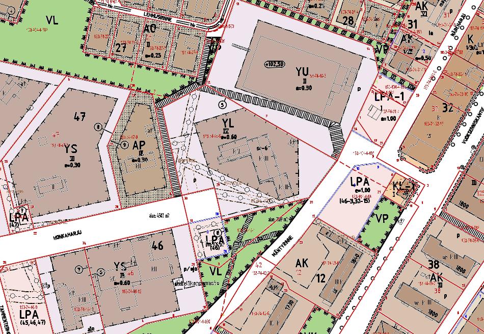 Voimassa olevassa asemaakaavassa alue on merkitty julkisten lähipalvelurakennusten korttelialueeksi (YL). Rakennusoikeus on määritelty tehokkuusluvulla e=0,60, mikä vastaa 6008 k-m2.