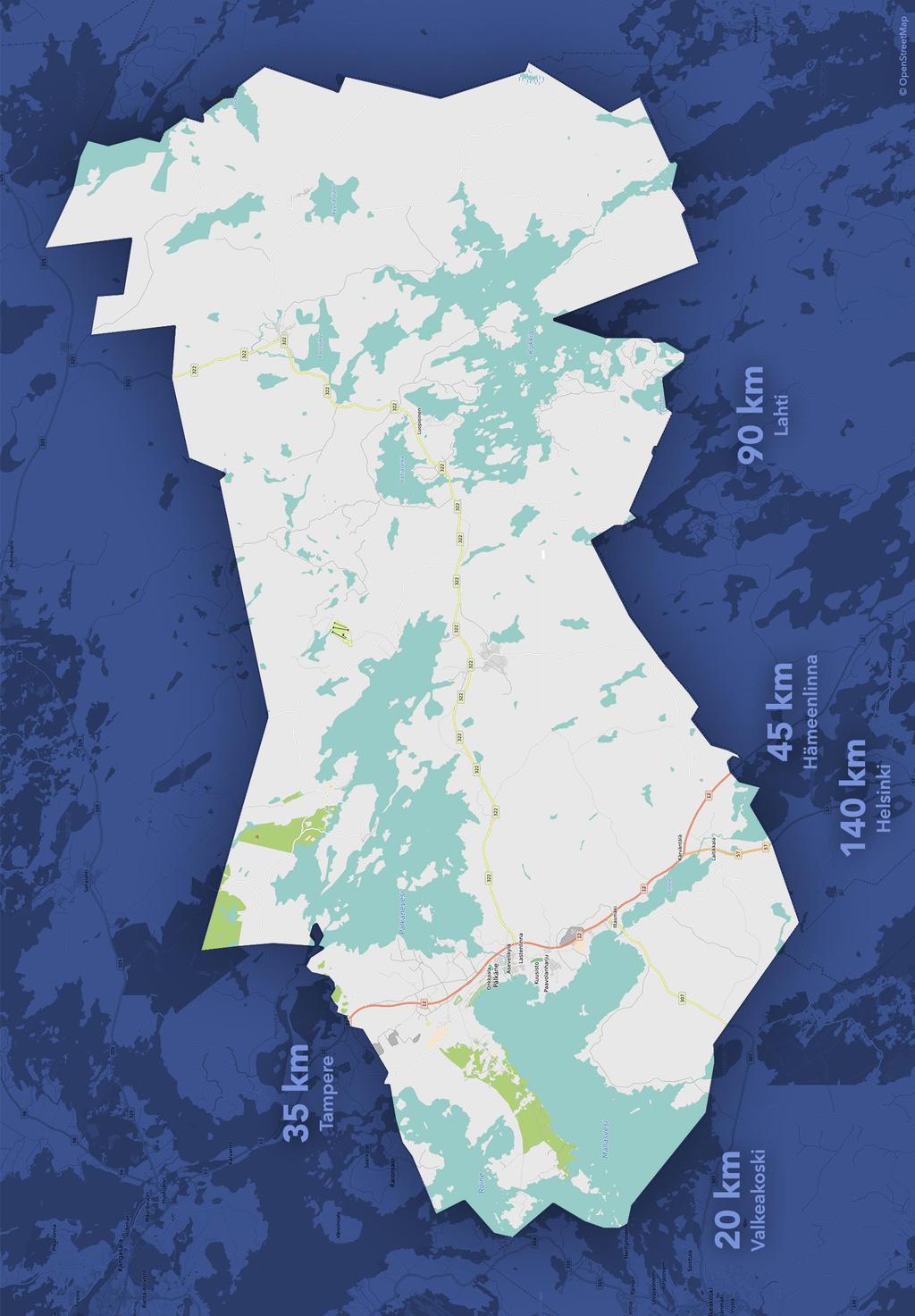 Pälkäne Asukasluku 6678 (2016) 4200 vapaa-ajan asuntoa Pinta-ala 740 km², josta maapinta-ala 560 km² Asukastiheys 12
