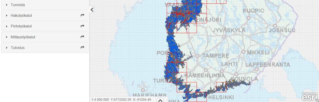 kohtalainen, pieni ja hyvin pieni) 1:1 000 000 mittakaavassa ja osalta alueesta myös 1:250 000 mittakaavassa.