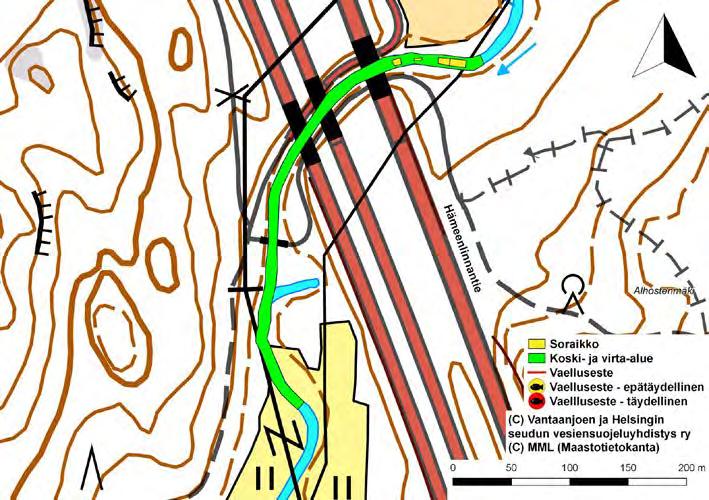 ylävirrasta alavirran suuntaan Petäjäskosken, Pajakosken, Huhmarinkosken, Huhmarinkosken