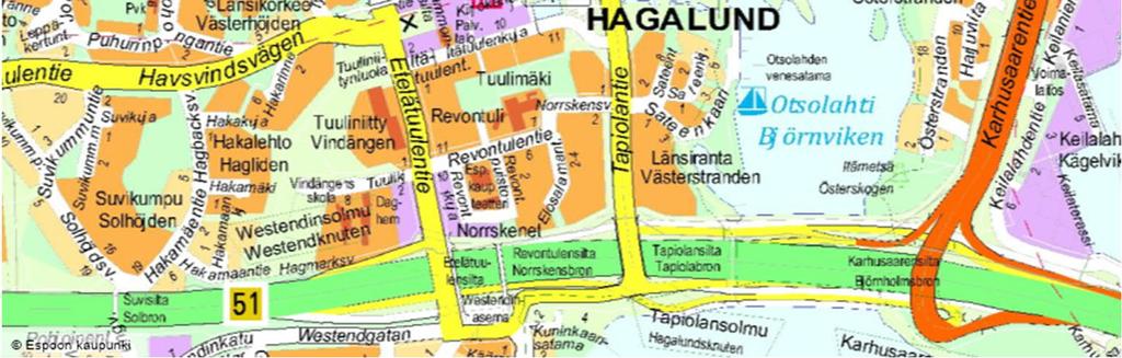 kevyen liikenteen raittien ja puistoalueiden toteuttaminen Tapiolan keskukseen.