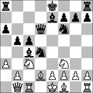 -77- seurannut 8.-b5! 9.cxb5 Rd4! 10.bxa6+ c6 ja valkealla ei ole kelvollista puolustusta uhkausta 11.-Lb3 vastaan. Karun valitsema pelijatko ei tosin myöskään ratkaise valkean avausongelmia.
