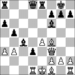 Valkea tuntuisi päässeen pahimman yli, koska mustan torni a8:ssa on suissa ja valkea uhkaa ikävästi myös Lb4:ää mustan tornitusta vastaan. Valkeaa odottaa kuitenkin ikävä yllätys. 17...0-0!