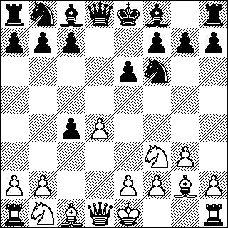 -120- Da5 8.Ld2 Dd8 9.a3 La5 10.Rf3 0-0 11.Rg5 a6 11.Rge4 Lf5 12.Rf6 Df6 13.0-0 Rbd7 14.Da4 Dd8 ja 35. siirrossa 1/2-1/2, Muhonen Kauko Asikanius, SME/158. 4.Lg2 4.Rf3 c5 5.cd5 cd4 6.de6 Le6 7.