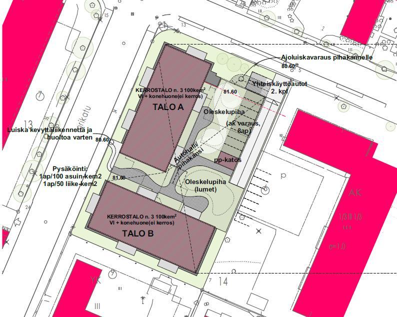 11 Kuva 8: Vaihtoehtoinen ratkaisu rakennusten sijoittelulle ( Arkkitehtipalvelu.fi).