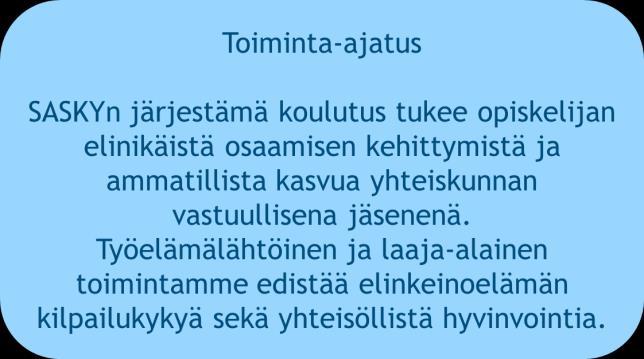 3 1. RISKIENHALLINNAN PÄÄMÄÄRÄ JA TAVOITTEET Riskienhallintapolitiikka tukee SASKY koulutuskuntayhtymää sen perustehtävän suorittamisessa ja tavoitteiden saavuttamisessa.