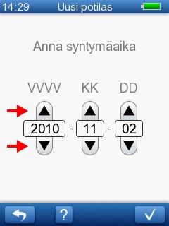 3 AccuScreen Uusi potilas -näytölle tulee painikkeita, joiden avulla valitaan potilastietojen syöttämistä varten tarvittavat näytöt.