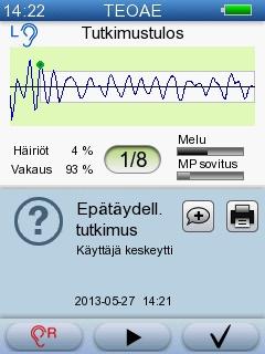 5 AccuScreen-testaus Tutkimus epätäydellinen Jos tutkimus on pysäytetty, virheviesti ja yksiköidyt tulokset tulevat näytölle.