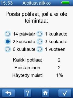 10 Tietojen käsittely AccuScreenissa Siirryt näyttöön Poista potilaat, joilla ei ole toimintaa 3.