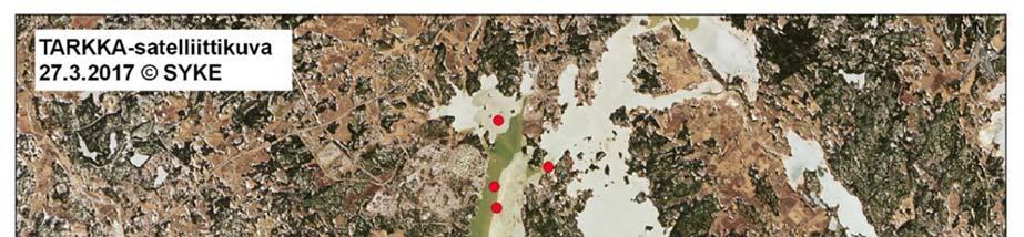 Kuva 10. TARKKA-satelliittikuvassa näkyy jokivesien tuoman aineksen vaikutus veden samentumiseen Porvoon edustan merialueella 27.3.2017 (Alkuperäiskuva: USGS/NASA Landsat Program, prosessointi: SYKE).