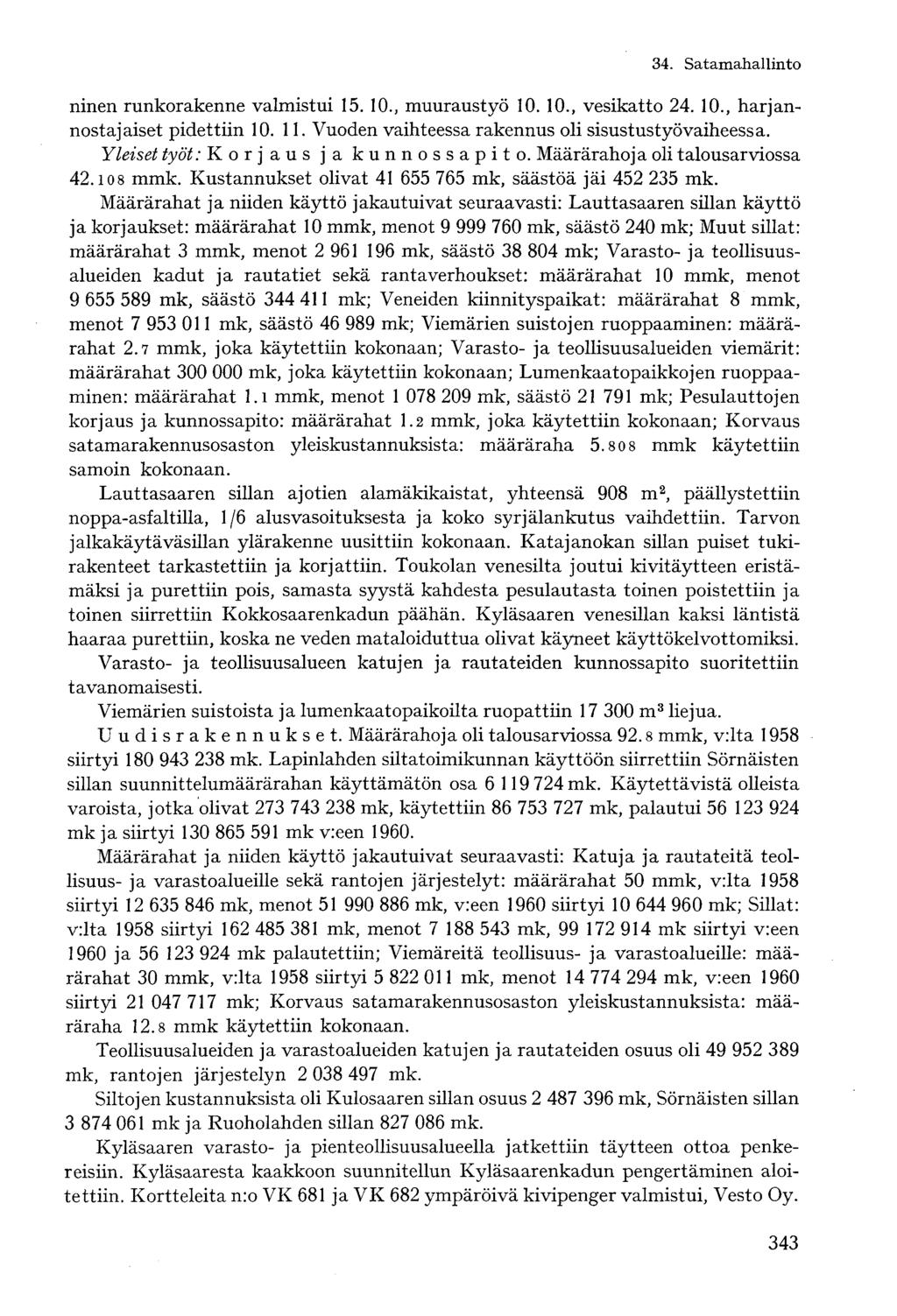ninen runkorakenne valmistui 15. 10., muuraustyö 10. 10., vesikatto 24. 10., harjannostajaiset pidettiin 10. 11. Vuoden vaihteessa rakennus oli sisustustyö vaiheessa.