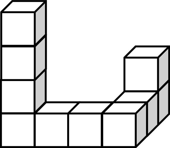 (A) 6 (B) 7 (C) 8 (D) 9 (E) 10 Maalia on neljällä sivulla (tarkemmin sanottuna tahkolla) niissä kuutioissa, jotka ovat yhteydessä tasan kahteen muuhun.