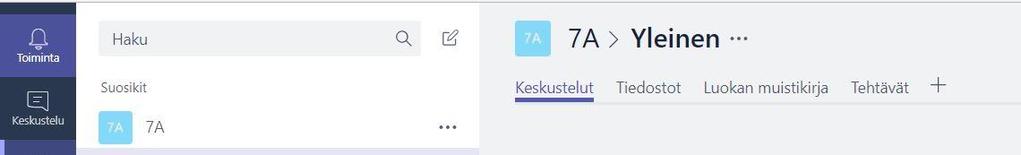 Tiimit Kurssin Luokan muistikirja (Class Notebook): - Luodaan automaattisesti - Luodut kanavat lisätään automaattisesti luokan muistikirjaan - Ks.