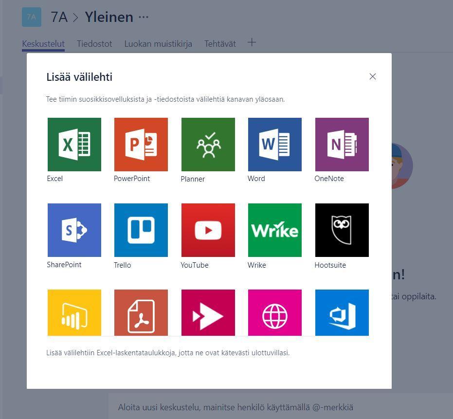 Tiimit Lisää työkaluja: - Word, Excel, PowerPoint voit korostaa jotain tiettyä ko. tiedostotyyppiä, joka on lisätty Tiedostot - välilehdelle (esim.