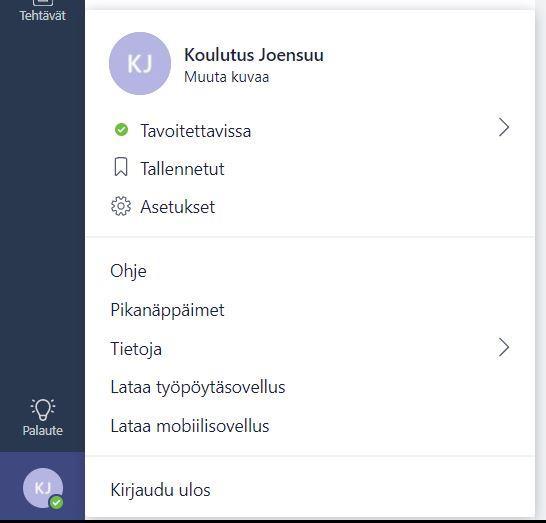 Oman tilin asetukset löytyvät vasemmasta alakulmasta Voit ladata työpöytäsovelluksen tietokoneelle.