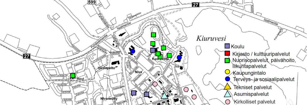 Kirkolliset palvelut evankelisluterilainen kirkko ortodoksinen kirkko helluntaiseurakunta Jehovan todistajat Varhaiskasvatus päiväkoti Satumetsä ja Kimppa yksityinen päiväkoti Päivänkakkara Hovin