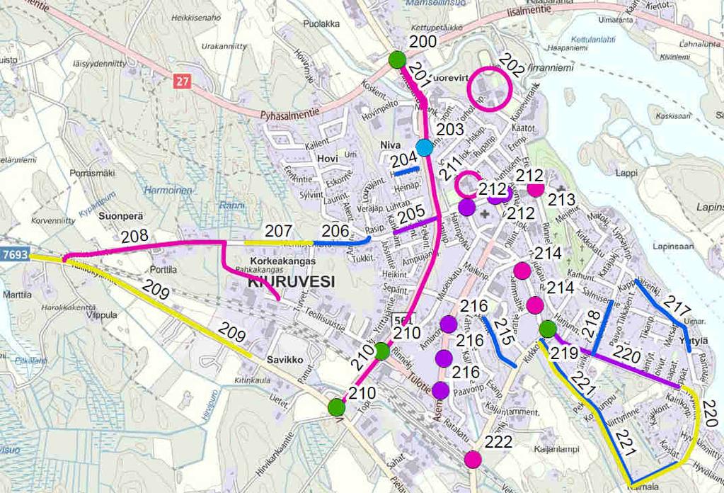 Kuva 34: Liikenneympäristön toimenpiteet Kiuruveden taajamassa.