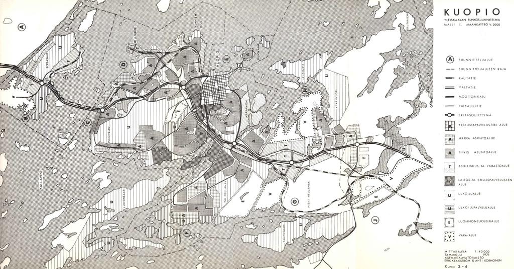 Luonnos 8.8.2012 Kuva 1. Kuopion itäiset tieyhteydet tieverkkosuunnitelmassa vuodelta 1969.