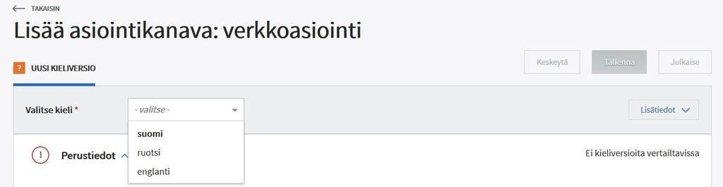 OHJE 35 (88) 6 Asiointikanavien tiedot Palvelutietovarannossa kuvattuihin palveluihin liitetään tiedot asiointikanavista. Asiointikanava on tapa, jolla asiakas saa palvelun käyttöönsä.
