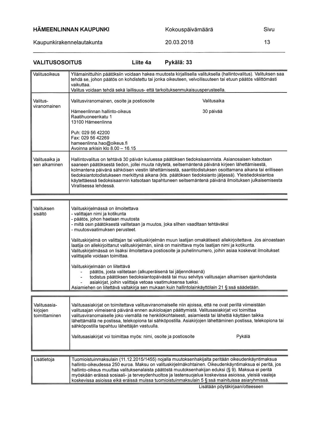 HÄMEENLINNAN KAUPUNKI Kokouspäivämäärä Sivu Kaupunkirakennelautakunta 20.03.