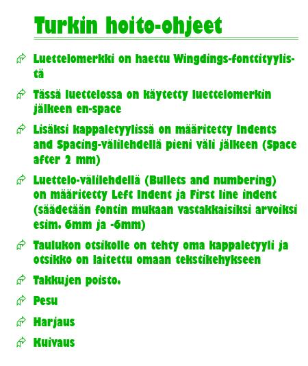 sivut 112-113) Listasta tehdään kappaletyyli
