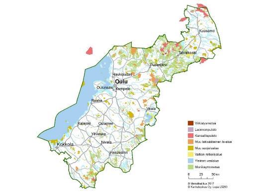 Valtion maa- ja vesiomaisuus Pohjanmaan luonnonvarasuunnittelualueella Maa-alueet 910 000 ha Monikäyttömetsä 400 000 ha Monikäyttömetsä, rajoitettu käyttö 21 000 ha Monikäyttömetsä, käytön