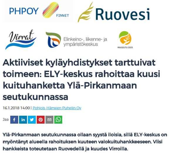 Kuitu16 (Hausjärvi), Ylä-Pirkanmaa, Liittymähinta 1 300 2 500 /kk, 100M kk maksu alkaen 29,90 /kk o Kuntavetoiset hankkeet Lakeuden Kuitu (Oulun seutu),