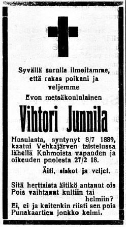 Kuhmalahden taisteluissa kaatuneet vapaussoturit Alatalo, Timo Alba, s. 9.5.1885 Soinissa. Otti vapaaehtoisena osaa vapaussotaan. Kaatui Kuhmalahden Vehkajärvellä 26.2.1918.