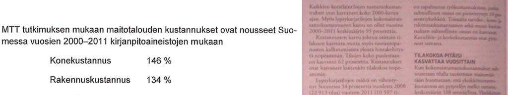 maatalouden kannattavuus suhteessa muihin EU-maihin on heikentynyt viimeisen