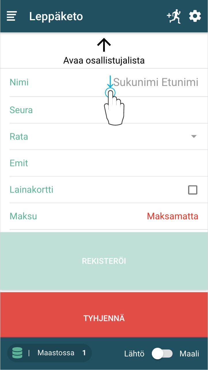 Lähtötietokone Lähtölistat / Osallistujan tietojen hakeminen Tapahtuman lähtölistan avaaminen onnistuu lähtötietokoneen välilehdellä.