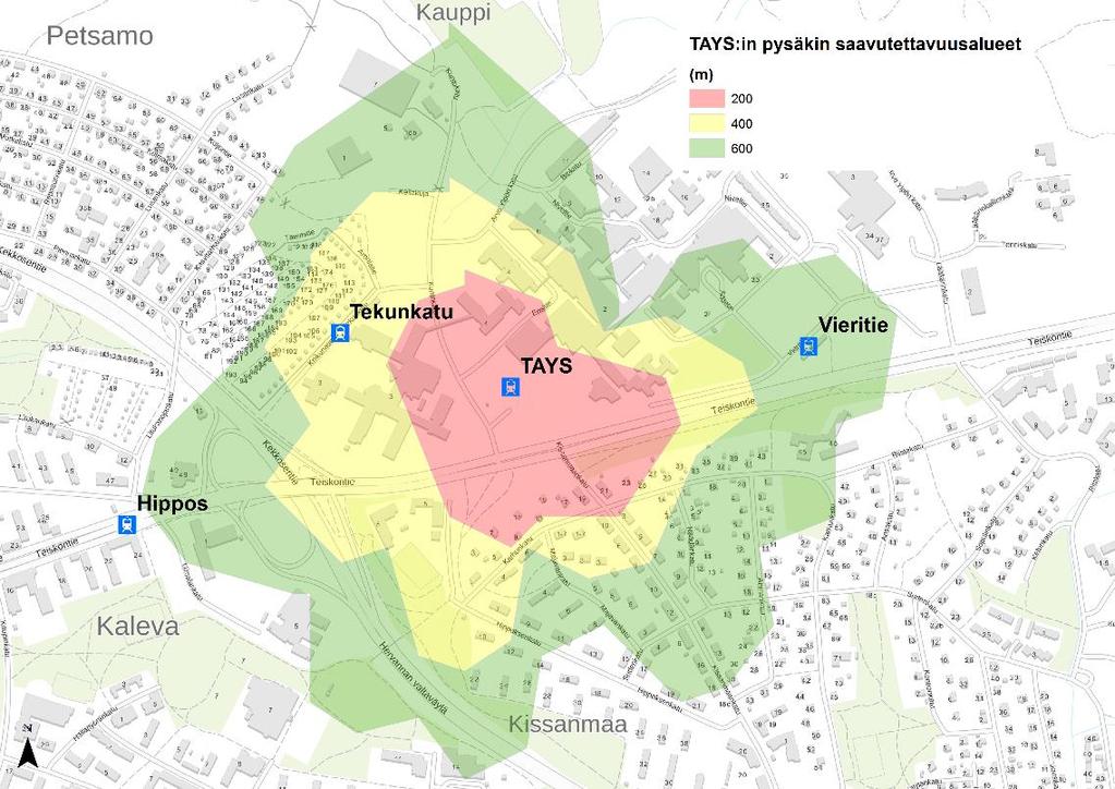 + TAMKin pohjoispuolen tontilla on 14 000 k-m2 rakennusoikeutta (asuin-, liike- ja toimistorakennus). - 400 metrin säteelle pysäkistä ei sijoitu asukkaita.