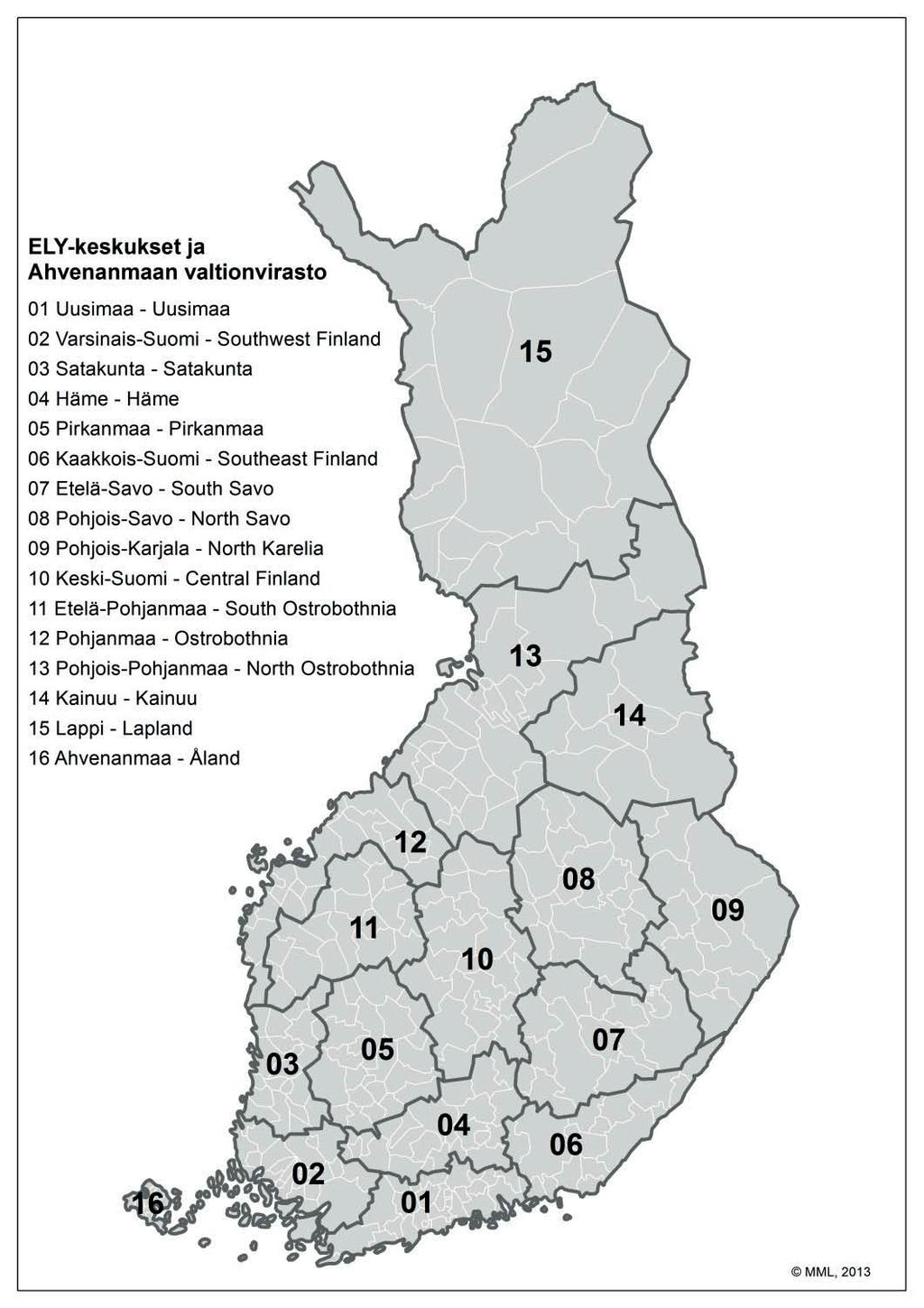 Kuva 1. LY-keskusten numerointi. Figure 1. Identification numbers of the regional administrative (LY) areas. 2.