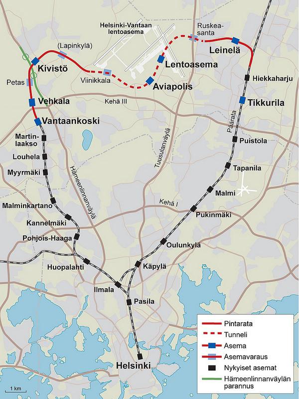 Ruuhkaaikoina Kehäradalla liikennöidään 10 minuutin välein molempiin suuntiin.