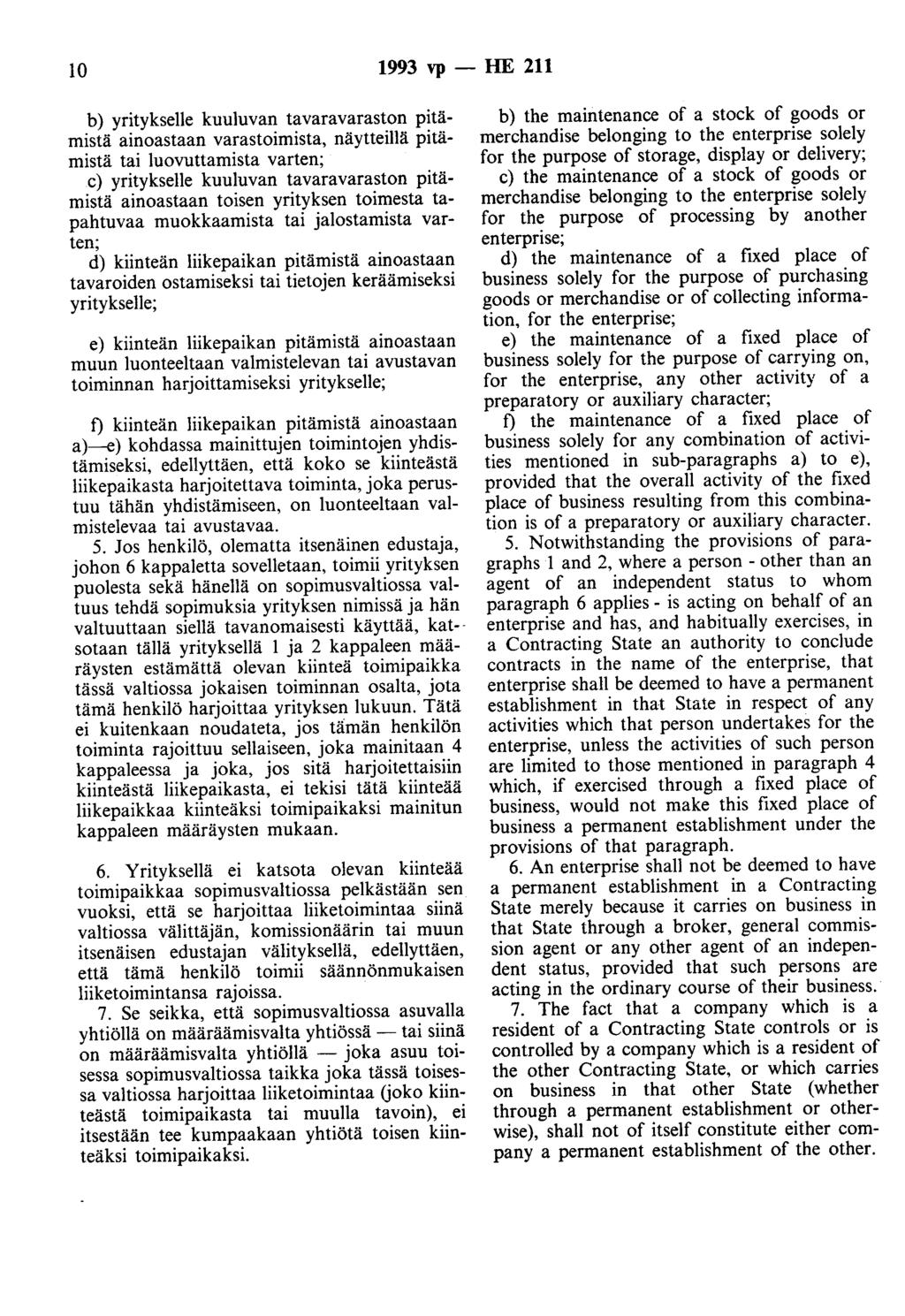 10 1993 vp -- lue 211 b) yritykselle kuuluvan tavaravaraston pitämistä ainoastaan varastoimista, näytteillä pitämistä tai luovuttamista varten; c) yritykselle kuuluvan tavaravaraston pitämistä