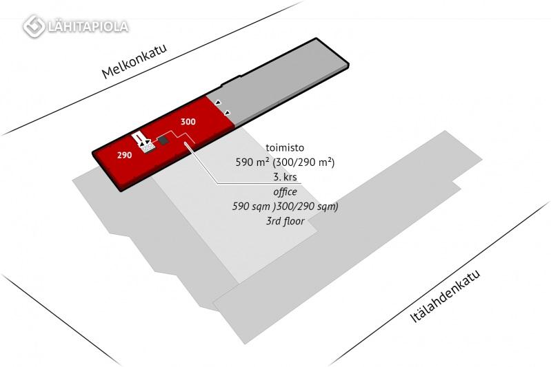 Vuokrataan: Toimisto 590 m² / 3. krs. Siistiä toimistotilaa laminaattilattialla merellisessä Lauttasaaressa. Valoisuutta tilaan tuovat ikkunat, jotka ovat kolmeen eri suuntaan.