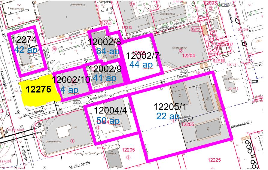 18 (38) -12004/4: 50 autopaikkaa -12205/1: 22 autopaikkaa Kuva 17: Kaavamuutosalueen rakennusrasitepaikat.